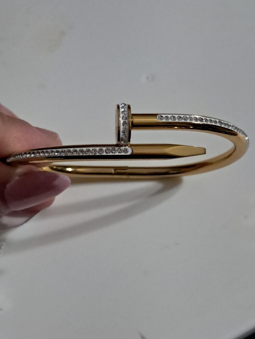 Fashion Jewelry Gold Crystal Nail-Style Cuff Bracelet